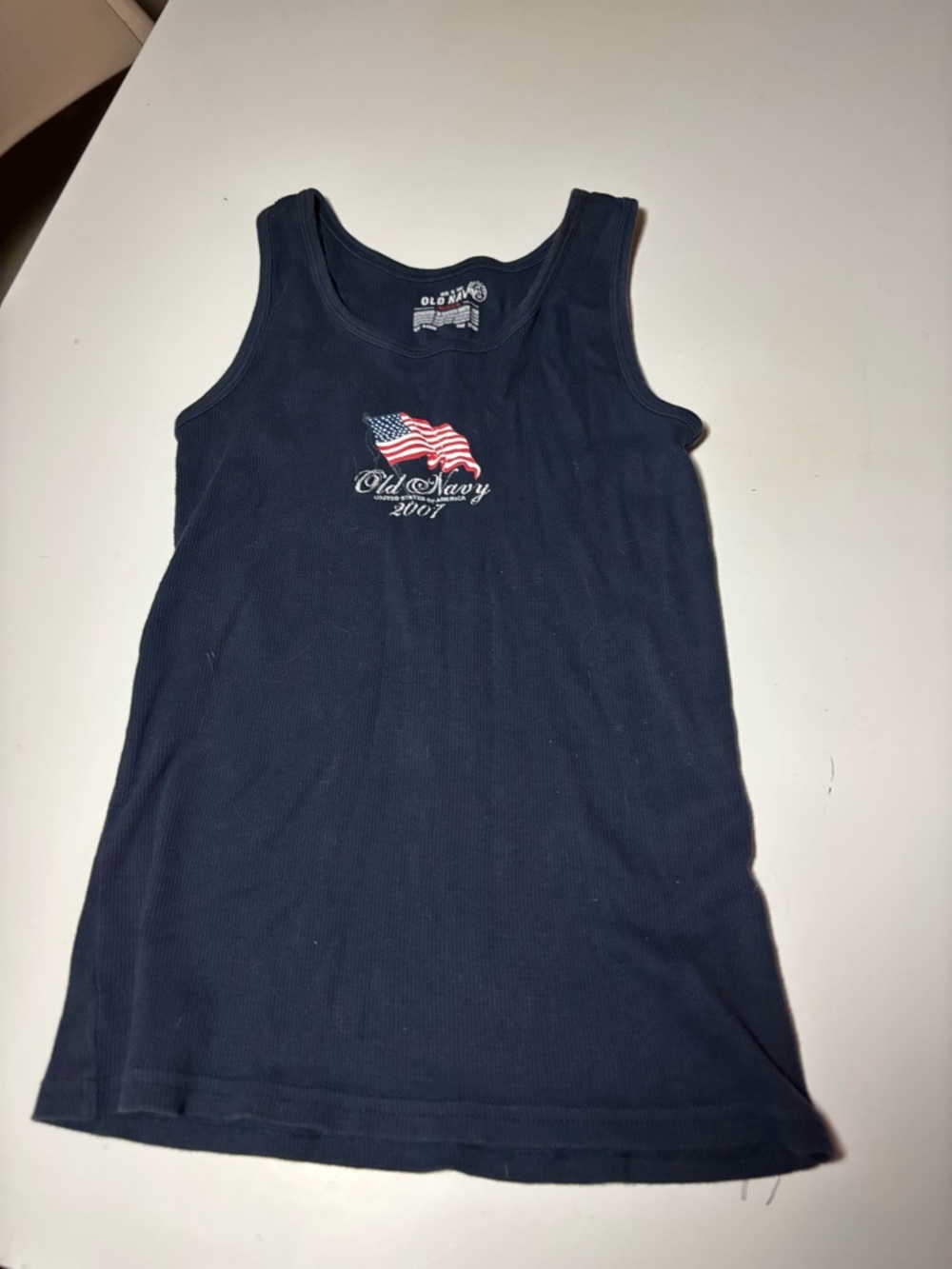 Old Navy Y2K Ribbed Knit Tank Womens Size Medium navy USA Flag 2007